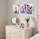 Framed Teen Girls Bedroom Wall Art Set of 3, Colorful Fashion Makeup Brush Perfume Pictures Wall Decor Paintings, Watercolor Drink Prints Aesthetic Home Decor for Living Room Bathroom Dorm 16x24 inch, 24L" x 16W"