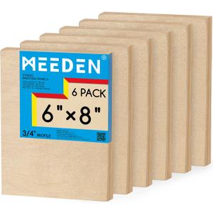 MEEDEN Unfinished Wood Canvas Board: 3/4 Deep 6x8 Wooden Canvas Panel Pack of 6 - Blank Cradled Wood Art Board for Painting