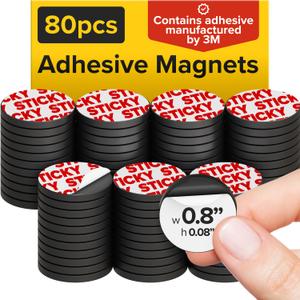 Peel-&-Stick Flexible Adhesive Magnets - 80 Magnetic Dots for Office Supplies, Whiteboard, Crafts, Fridge, & School Projects