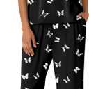 Ekouaer Women's Two Piece Lounge Set Short Sleeve Shirt and Capri Pants Mumu Pajama with Pockets Loungewear Pjs Sets (Floral Black/White) 2XL