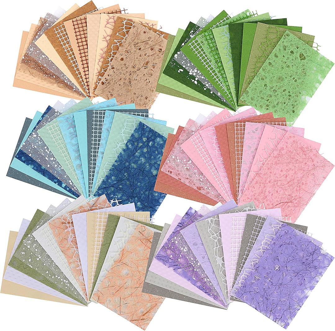 96 Sheets Scrapbook Supplies & Junk Journal Supplies Set - Textured Paper & Mesh Fabric for Scrapbooking, Journaling, Collage, Vision Board, Card Making (3.9x5.5 Inch)