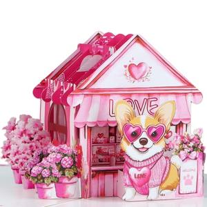 FaCraft Valentines Pop Up Card - 3D Valentines Day Card for Dog Lovers, Handmade Corgi Love Shop Pop Up Valentines Card with White Envelope, 6x8 Inch Romantic Keepsake