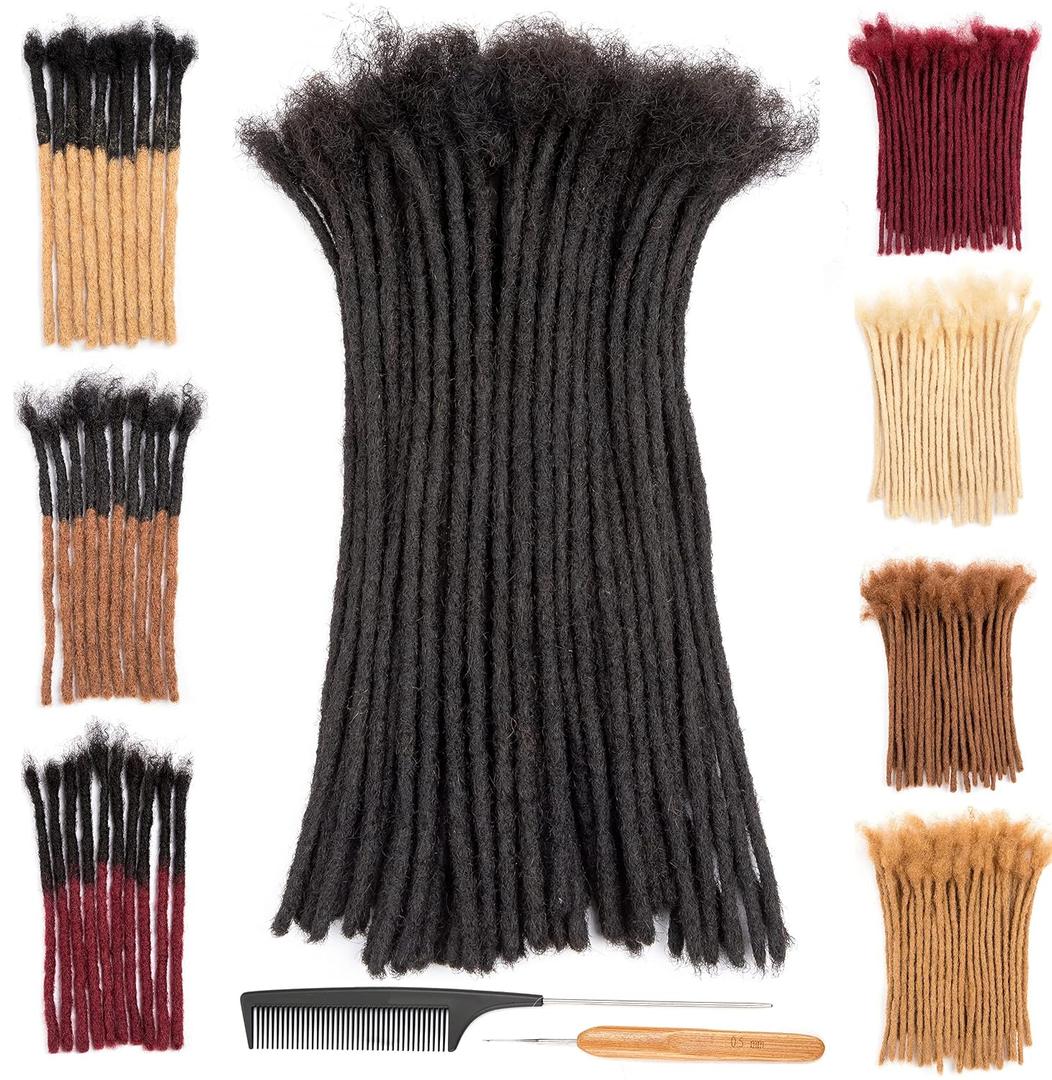 DAIXI 0.2cm & 0.4cm & 0.6cm & 0.8cm Thickness 10 Inch 10 Strands 100% Real Human Hair Dreadlock Extensions for Man/Women Permanent Loc Extensions Bundles Can Be Dyed Bleached Curled and Twisted