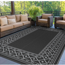 GENIMO Outdoor Rug Waterproof 6'x9' for Patio, Foldable Reversible Plastic Straw Carpet for Travel Trailers, Outside Area Mat for Rv, Deck, Picnic, Porch, Camper, Balcony, Beach, Black & Grey
