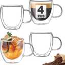 Mfacoy Double Wall Insulated Glasses Espresso Cups Set of 4 (50% Thicker), 5 oz Clear Coffee Cups with Handle, Shot Glasses, Suit for Espresso Machine, Latte, Cappuccino, Glass Coffee Mugs