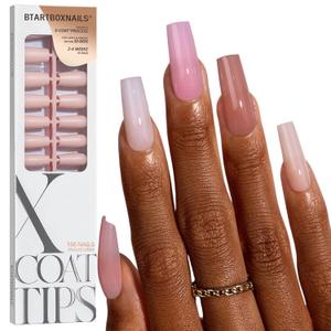 BTArtboxnails XCOATTIPS Bare 5-Shades Nude Press on Nails - 4-Week Wear Medium Coffin Press on Nails, Easy to Apply, Soak Off, Salon Quality Value at Home, 16 Sizes - 160 Fake Nails