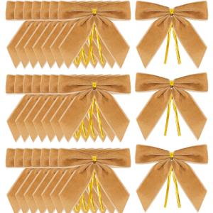 Gloreyan 24Pcs Christmas Velvet Bows, 3.5 Inches Xmas Velvet Ribbon Bow with Twist Tie Decorative Bows Ornaments for Christmas Tree Wreath DIY Craft Gift Wrapping Decoration Party Supply (Khaki)