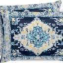 Abstract Standard Pillowcase Set of 2, Vintage Art Bohemian Blue Satin Pillow Case Cover with Smooth Hidden Zipper Closure, Soft Throw Covers for Couch Sofa Home Decoration 20 X 26 Inches