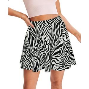 Women's Mini Flare Skater Skirt - High Waisted Summer Y2K Pleated Ruffle Flowy Athletic Skirts Size L Zebra