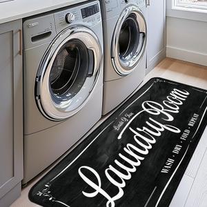 Laundry Room Rug Runner 20"X59" Non Slip TPRback Laundry Rugs for Laundry Decor Bordered Design Washable Runner Rugs for Kitchen Floor Laundry Room Bathroom Hallway Entryway Area Rugs-Black-2