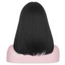 15 Inch Short Straight Black Bob Wig with Bangs | Natural Heat Resistant Synthetic Hair for Women