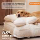 Soft Touch Faux Fur Dog Bed for Medium to Large Sized Dogs 8.5" Extra Thick, Orthopedic Pet Bed with Waterproof Liner and Washable Cover, with Removable Cute Pillow, Cream Color