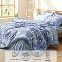 Bedsure Queen Comforter Set - 7 Pieces Floral Blue Soft Bedding Sets, Queen Bed in a Bag with Botanical Flowers Comforter, Sheets, Pillowcases & Shams