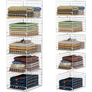 5-Tier Stackable Closet Storage Shelves, Closet Organizers and Storage Basket, Foldable & Stackable Clothes Organizer for Closet Organizer System,Space-Saving Closet Storage Shelf for Home ,White