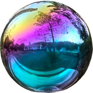 Rainbow Gazing Globe Mirror Ball in Stainless Steel, Shiny Hollow Sphere Sparkling Housewarming Outdoor Ornament (8 Inch)