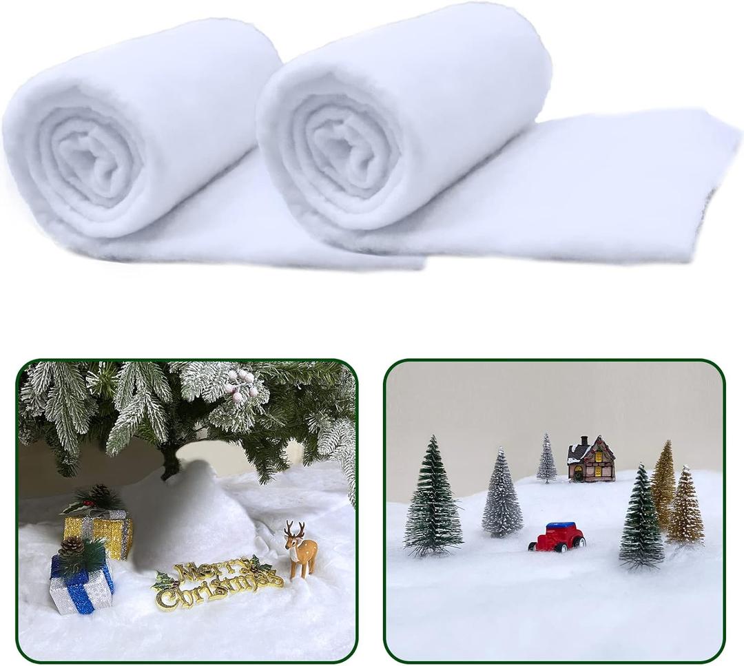 TURNMEON Fake Snow Blanket Roll Christmas Decorations, Thicken 2 Pack 10 Ft x 15 Inch Snow Cover Christmas Village Displays Soft Artificial Snow for Snowy Winter Xmas Tree Decor Home Holiday