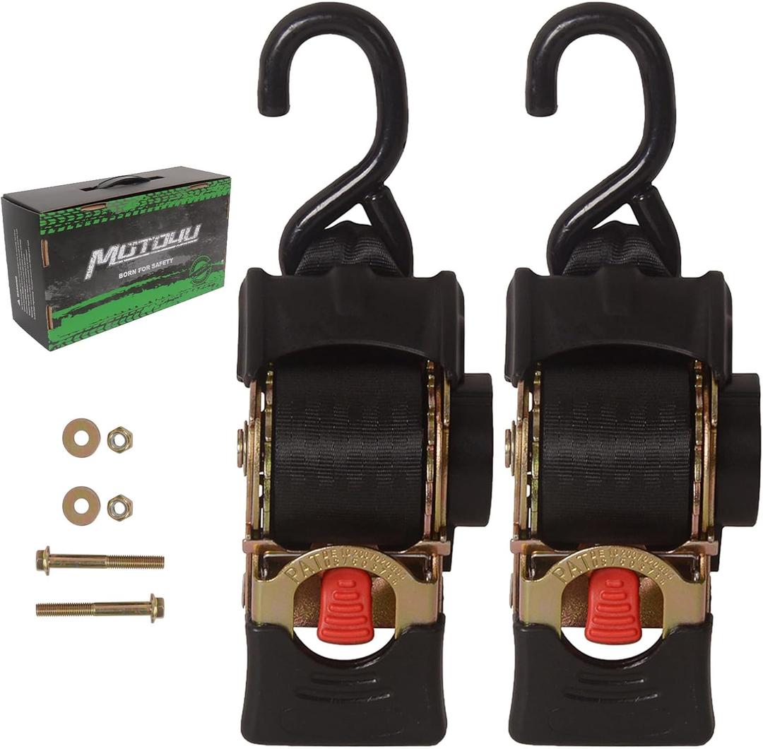 MOTO4U 2" x 8.8' Bolt-On Retractable Ratcheting Tie-Down Strap AutoRetract Marine Strap Transom Tie Downs w/S Hook for Motorcycle Boats Trailersone Pair