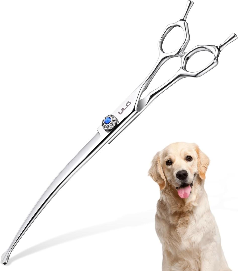 ULG Curved Dog Shears for Grooming, 7 Inch Professional Curved Dog Grooming Scissors for Trimming and Cutting, 440C Stainless Steel Pet Hair Scissors