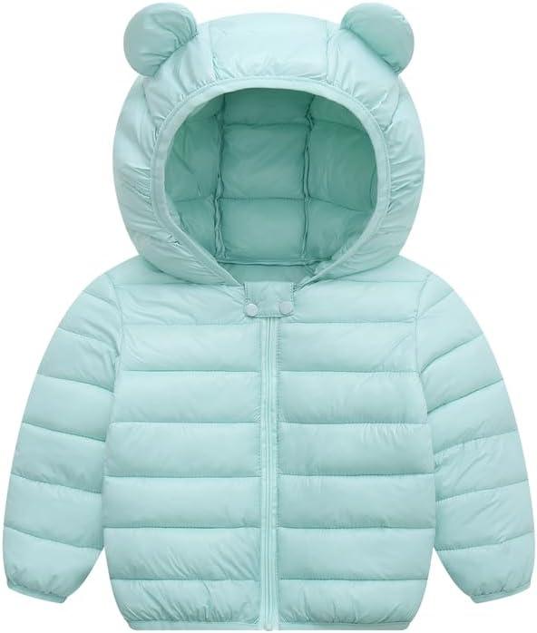 Baby Boys Girls Winter Coats Toddler Light Puffer Down Jacket Infant Kids Bear Hoods Padded Outwear (6-12 Months, Mink Green)