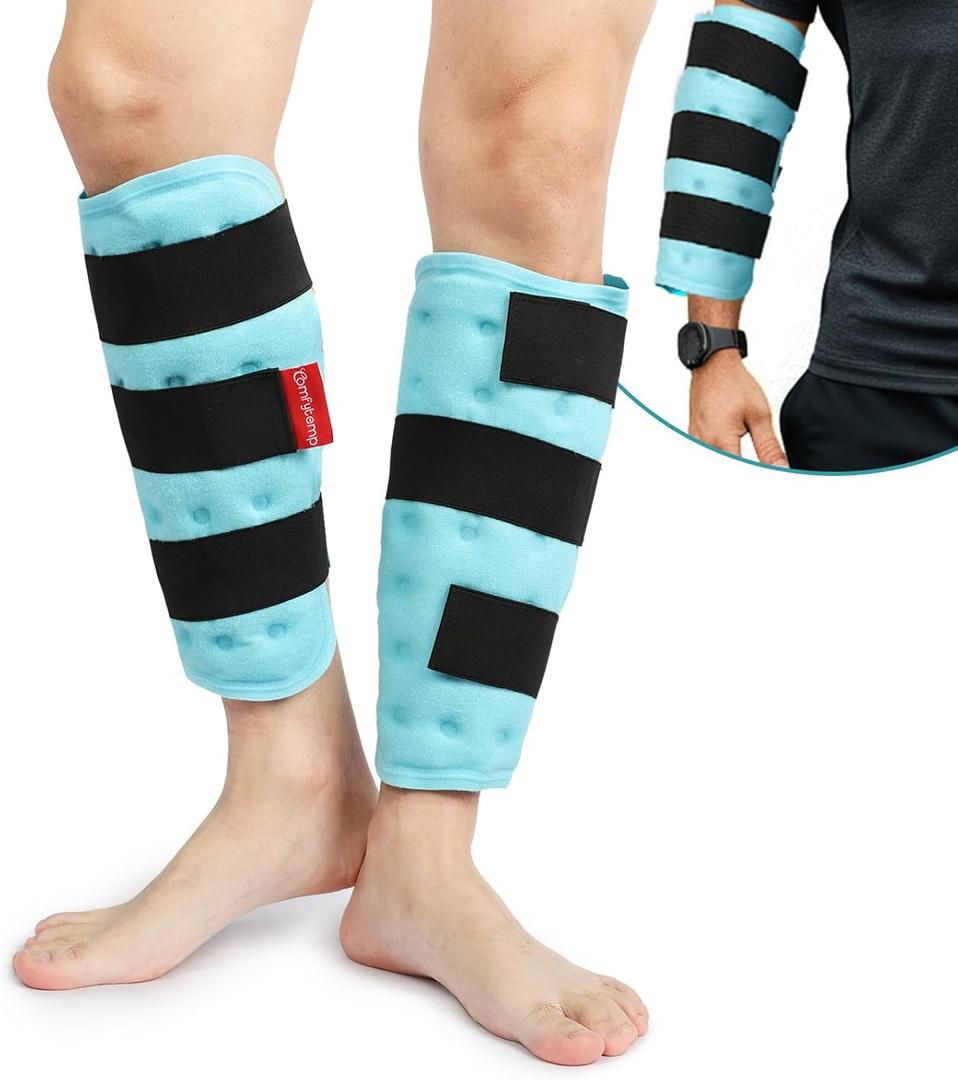 Comfytemp Calf Shin Splint Ice Packs for Injury Reusable Gel 2 Pcs, Elbow Ice Pack Wrap, Hot Cold Compression Sleeve for Swelling, Tendonitis, Knee, Leg, Arm, Running Essentials Gear, Surgery Gift (Standard)