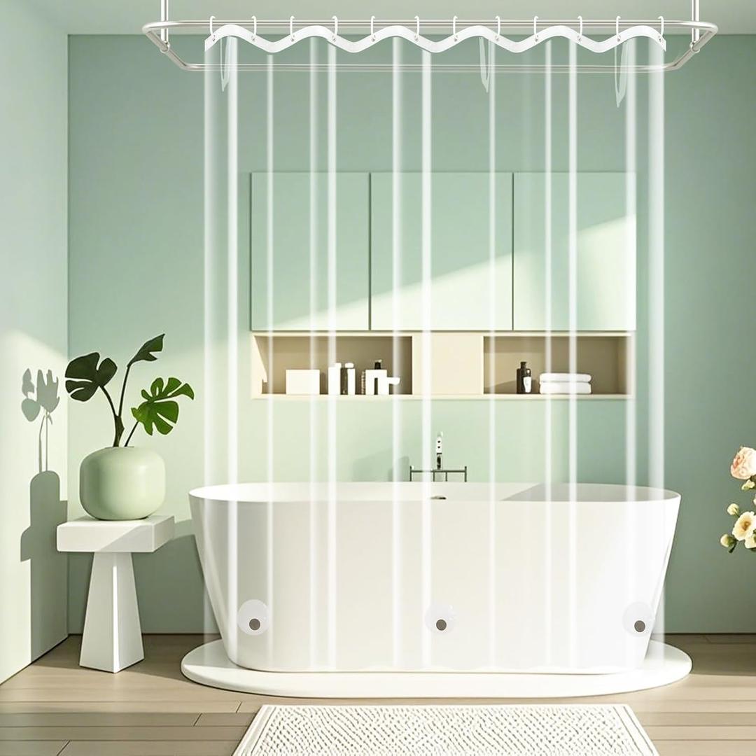 Waterproof Clear Shower Curtain with 3 Large Magnets, Bpa-Free PEVA 8G Shower Curtain Liner Weighted, 72 x 72 inch See Through Transparent Plastic Shower Curtain Durable for Bathroom