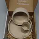 APLAINR Silicone Plate, Bowl & Cup Set for Babies and Toddlers, Weighted, Baby Feeding Set, Baby Led Weaning Supplies, Set of 3, Oat Cream