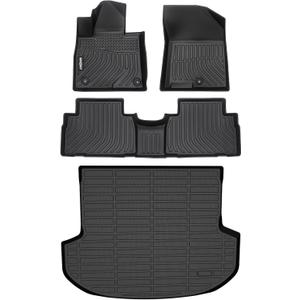 GINOWY- Floor Mats & Cargo Liner for Hyundai Santa Fe 2019-2020, TPE All Weather Protection Santa Fe Car Mats, Non-Slip Trunk Cargo Mat, Waterproof Car Accessories Floor Liners, Black