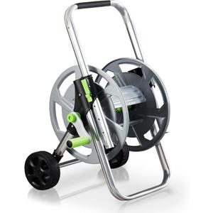Garden Hose Reel Portable Hose Reel Cart Hold 75-150Ft of 5/8 Inch Hose, Metal Water Hose Holder with Wheels for Outside Yard Lawn (Original, Silver)