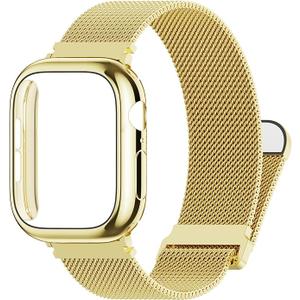 Waterproof Stainless Steel Milanese Band with Case Compatible for Apple Watch 38mm 40mm 41mm 42mm 44mm 45mm 46mm 49mm Women/Men,Magnetic Strap for iWatch Series 11 10 9 8 7 6 5 4 3 2 1 SE SE3 Ultra2/3