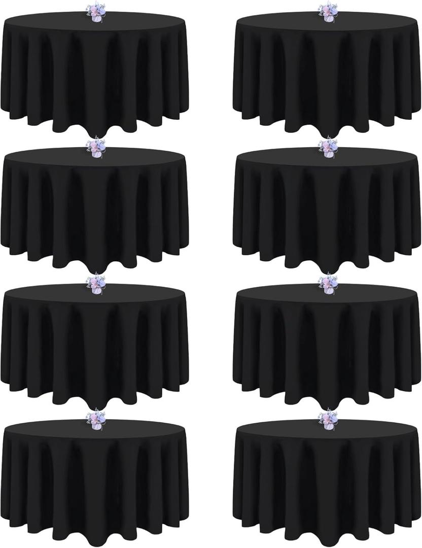 8 Pack Black Round Tablecloths 108 Inch Table Round Table Cloth, Wrinkle Resistant Washable Polyester Fabric Table Cloth Table Cover for Dining Banquet Wedding Party