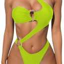 OYOANGLE Women's Ring Linked Cut Out One Shoulder One Piece Swimsuit High Cut Bathing Suits, Large 