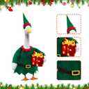 Christmas Porch Goose Outfits,2 Pcs/Set Toy Soldier Style Goose Clothes with Pointed Hat and Gift Box Fits 23" Lawn Goose Statue,Green Christmas Outdoor Goose Costume,Yard Patio Garden Xmas Decor