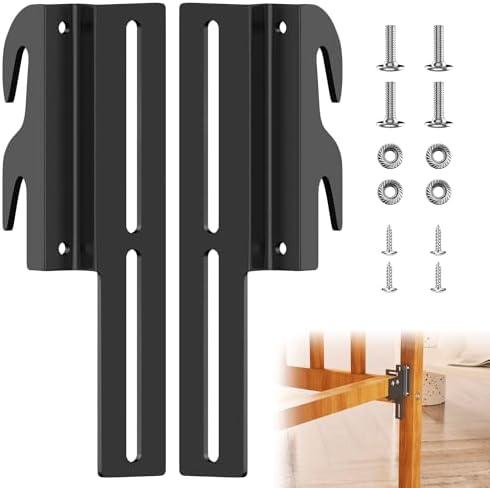 YUEYIN 2Pcs 711 Bolt-On to Hook-On Bed Frame Conversion Brackets, Bed Frame Hooks, Universal Headboard Brackets, Widened Hole Slot, Height Adjustable, Black