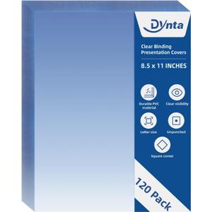 Dynta Binding Covers 8 mil PVC Clear Cover Sheets for Binding, Letter Size 8-1/2 x 11 Inches, 120 Pack Report Covers, Presentation Binder, Office Supplies, Un-Punched, Square Corners