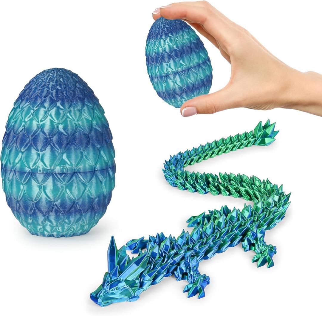 Small Dragon Eggs with Dragon Inside, 3D Printed Surprise Funny Gifts for Kids, Articulated Dragon Fidget Toys for Adults, Executive Desk Toys Office Room Dcor (Sky Blue Ombre)