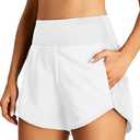 BMJL Women's Athletic Shorts High Waisted Running Shorts Lightweight Dolphin Shorts Gym Workout Shorts with Liner (Large,White) 