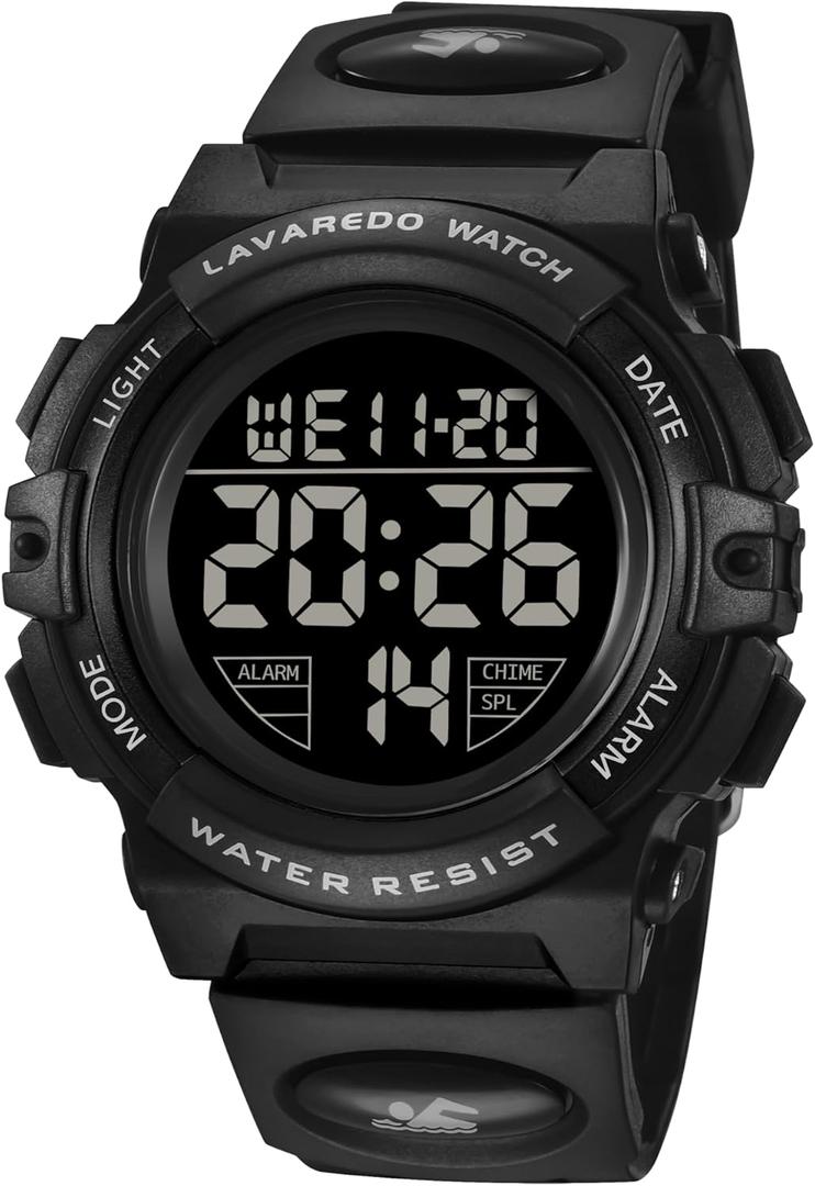Kids Watch,Boys Watch for 3-15 Year Old Boys,Digital Sport Outdoor Multifunctional Chronograph LED 50 M Waterproof Alarm Calendar Analog Watch for Children with Silicone Band,Kids Gift (02-Black-B)