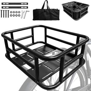 Thickened Rear Bike Bicycle Basket with Liner, Heavy Duty Large Ebike Back Basket for Electirc Bike, Ebike and Bikes