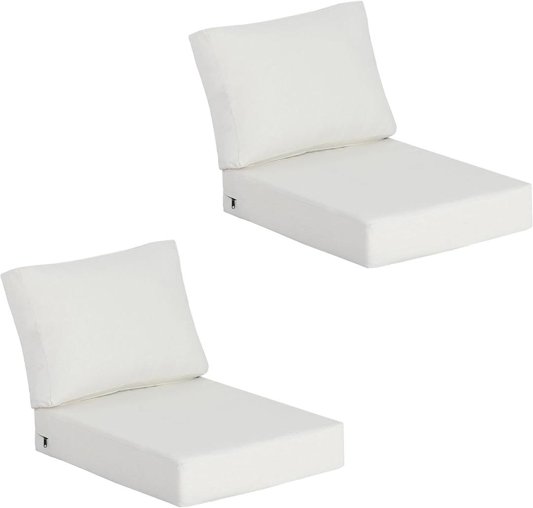 23.5"x27" Outdoor Deep Seat Patio Cushions Set of 2, Deep Seat Bottom Resilient Foam Filling Water-Resistant Stain-Resistant UV Resistant Weather Resistant with YKK Zippers, Almond, 23.5"x27"x5.5";2 Sets