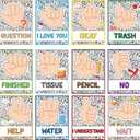 2 x 12 Pcs Classroom Hand Signal Cards Signal with Glue Dots Composition Notebook Signals Posters for Teachers Students Visual Cues Decoration, School Kindergarten Bulletin Board Nonverbally Communicate Supplies, 5.9 x 7.8 inches