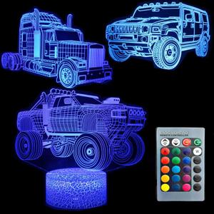 3D Illusion Car Automotive Night Light Three Pattern 16 Color Change Decor Lamp Desk Table Night Light Lamp for Kids Children