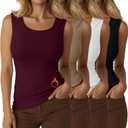 Velvelhall 4 Pcs Thermal Tank Tops for Women Fleece Lack Hem Sleeveless Underwear Scoop Neck Warm Camisole Base Layer Vest(Black, White, Khaki, Wine Red, Large)