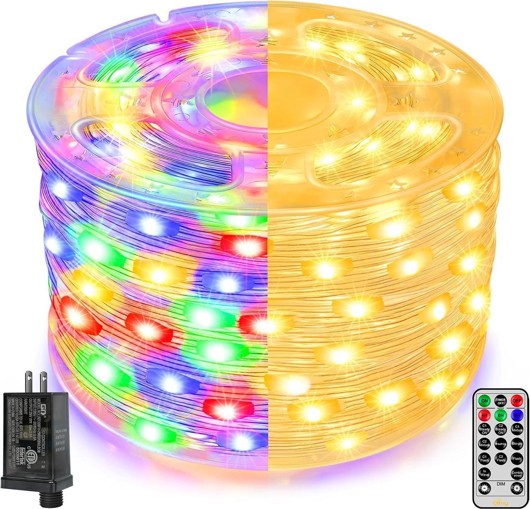 Ollny Christmas Lights Warm and Multicolor, 600LED 197FT Christmas Tree Lights IP67 Waterproof, Plug in Fairy Light with Remote 11 Modes Timer, Xmas Light for Outdoor Indoor House Holiday