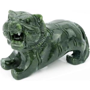 gemshan Handmade Tiger Statue Collectible - Natural Jade Tiger Sculpture for Home Decor Wild Animal Figure Collection Art Carved Figurine Decorative Sculpture Tabletop Home Decor