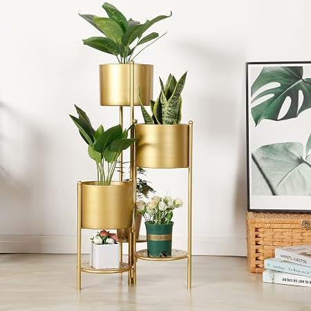 SSS Furniture Corner Plant Stand Indoor Metal, 6 Tier 6 Potted Outdoor Flower Pot Stands Holder Shelves for Living Room, Potted Storage Shelf Rack, Decorative Holder Rack for Multiple Plants (Golden)