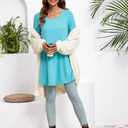 ENMAIN Women's Tops 3/4 Sleeve Dressy Casual Plus Size Tunic Tops to Wear with Leggings Swing Flare T-Shirt Loose Fit Blouses (Blue, S)