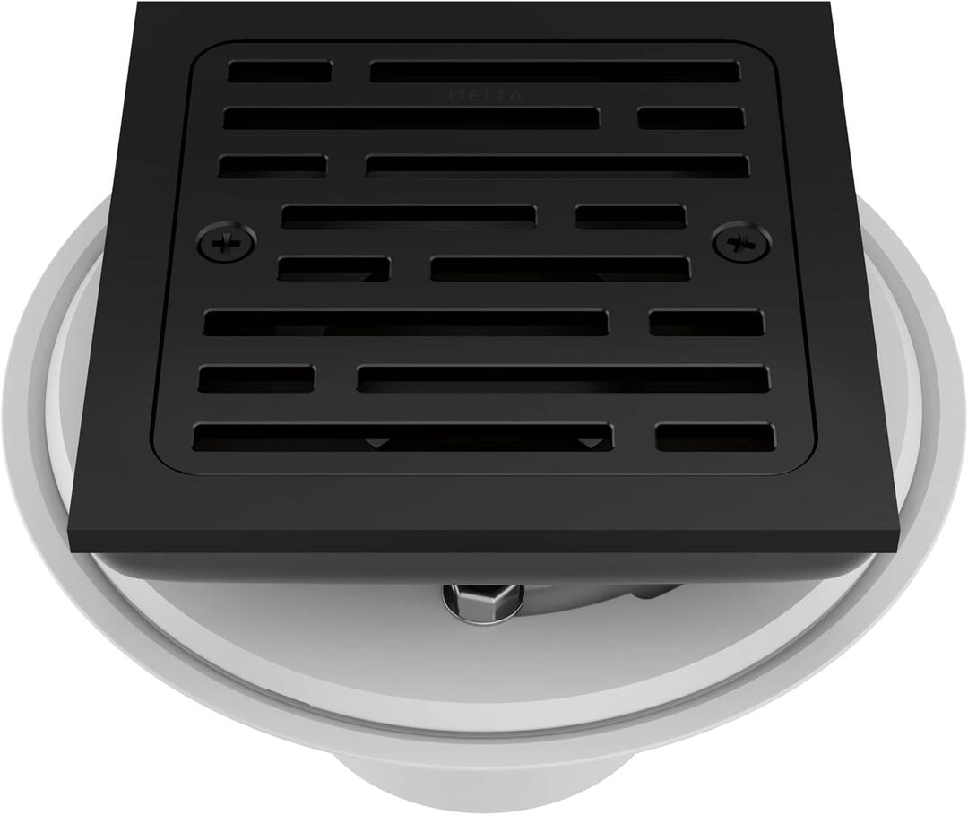 Delta Faucet 4 Inch Tile-In Square Shower Floor Drain Black, Shower Drain Kit, Square Shower Drain, Chrome Shower Drain, Shower Floor Drain, Matte Black DT062412-BL