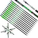 LWANO Crossbow Bolts 20 22 Inch Carbon Archery Arrows 12 Pack and 6 Pack Hunting Broadheads kit (Green)