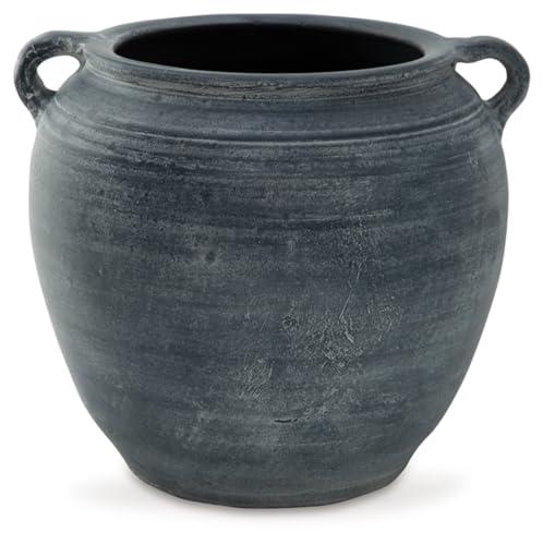 Signature Design by Ashley Meadie Traditional Indoor Terra Cotta Tabletop Vase with Handle and Wide Mouth, Blue