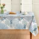 Horaldaily Summer Tablecloth 60104 Inch Rectangular, Sealife Blue Beach Washable Table Cover for Party Picnic Dinner Decor